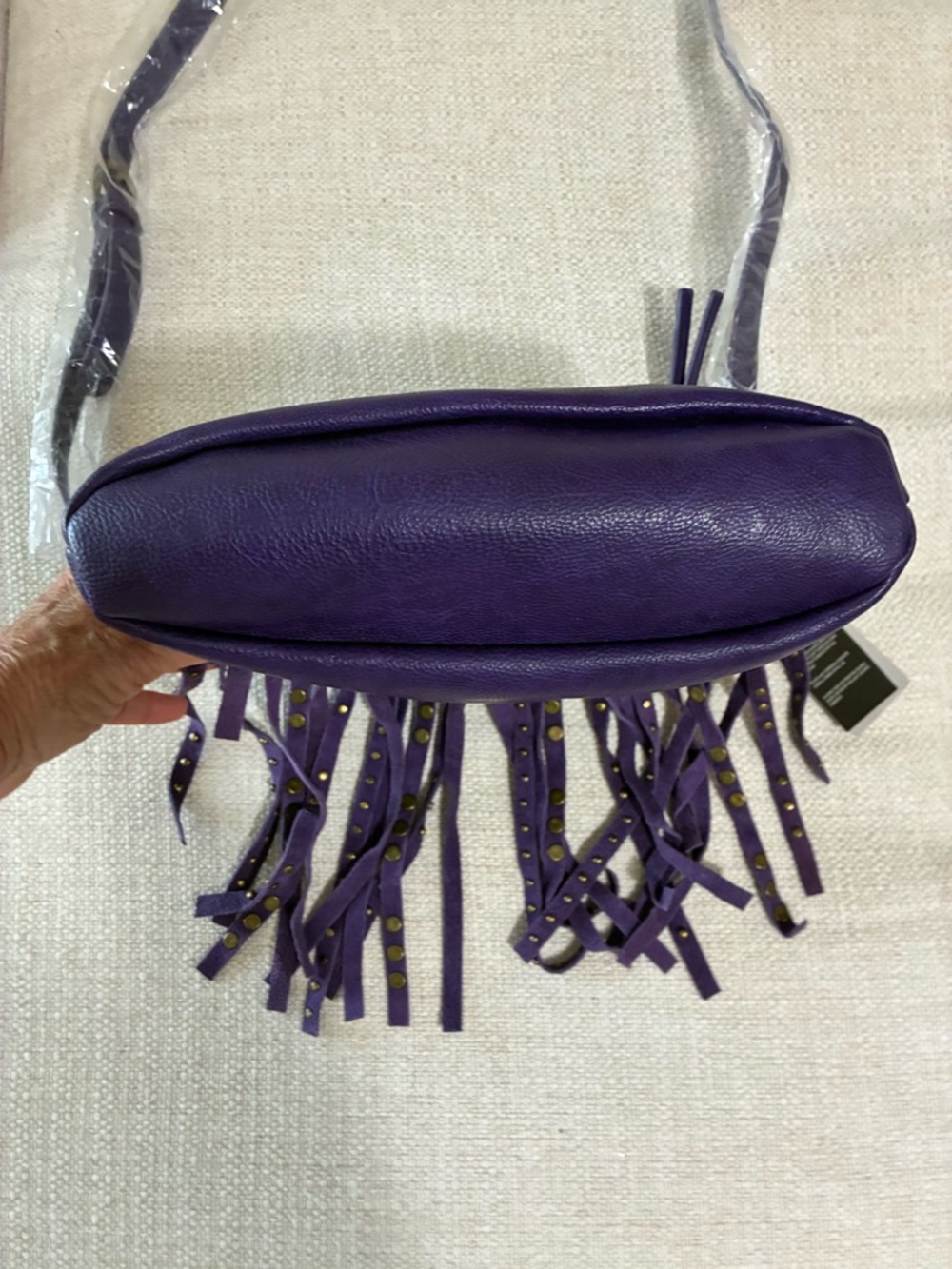 Sharif NWT Purple Crossbody Bag w/Suede Studded Fringe - Picture 7 of 14
